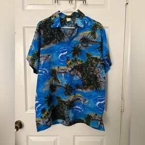 Men's Blue Tropical Print Short-Sleeve Button-Down Shirt
